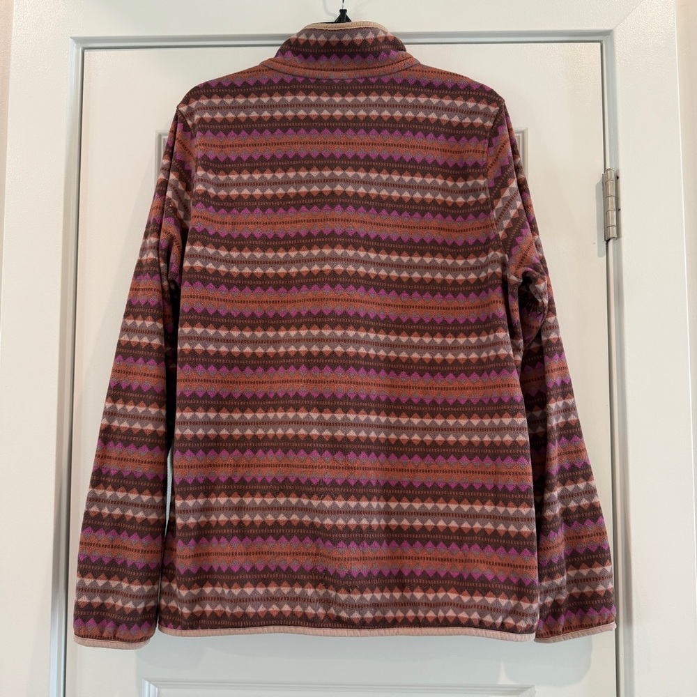 Patagonia Women’s Micro-D Snap-T Fleece in Pink Diamond Stripe Sisu Brown sz XL - Picture 8 of 11